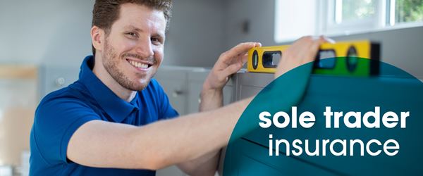 Sole trader smiling and using a spirit level on a chest of drawers. Sole trader insurance and sole trader public liability insurance